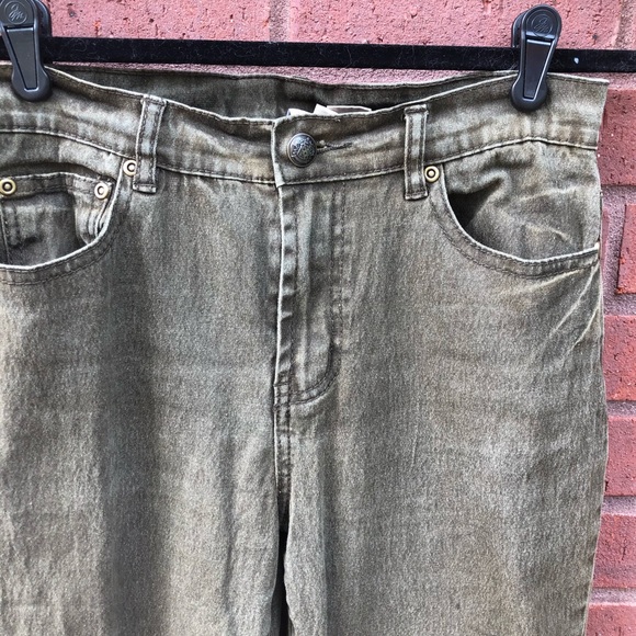 QVC DG2 2 Jeans High Rise Olive Green Stretch Straight Leg by Diane Gilman - Picture 3 of 6